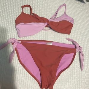 Purple and Burgundy two piece swimsuit bikini.
